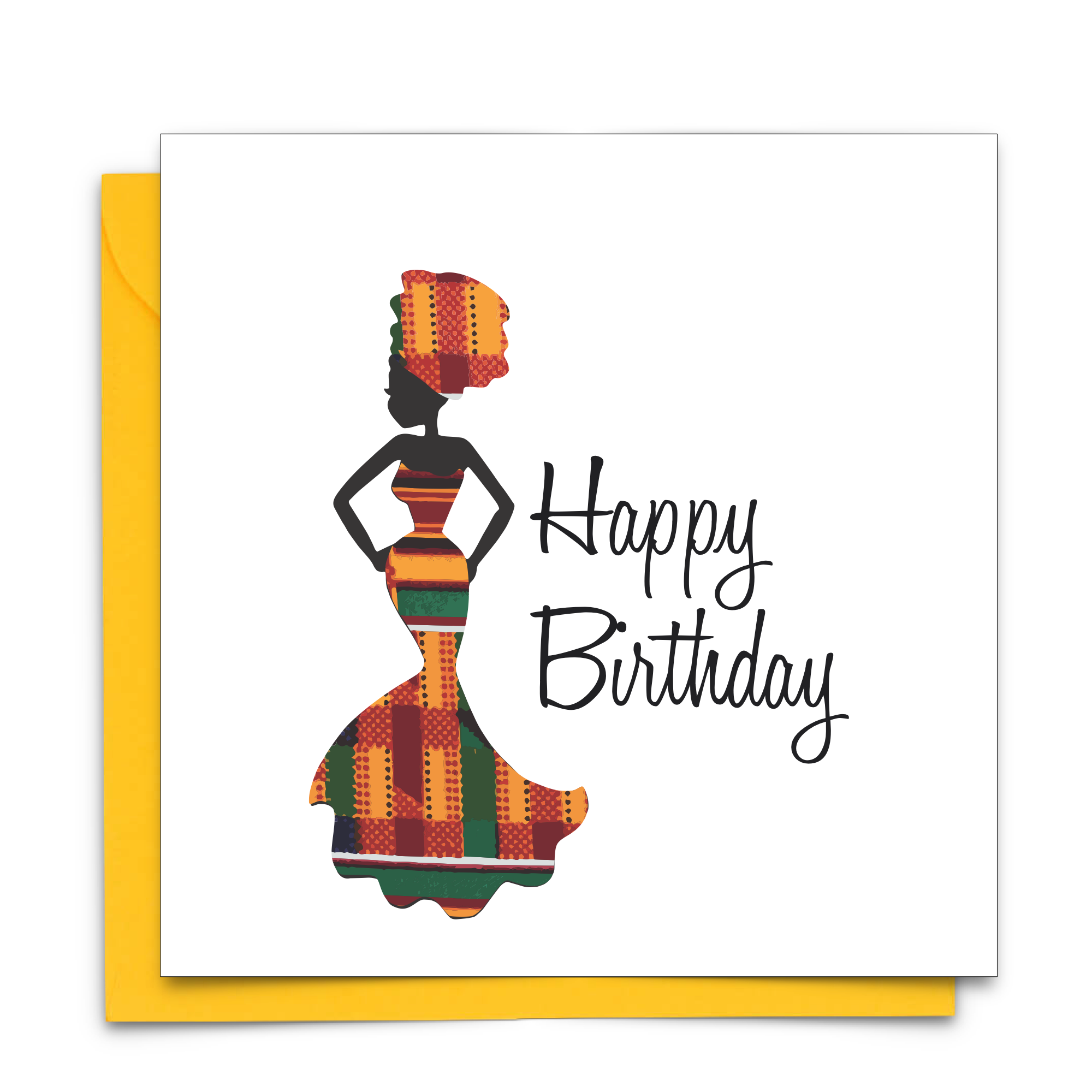 Diverse Ethnic Black African Birthday Cards with  wax print dress