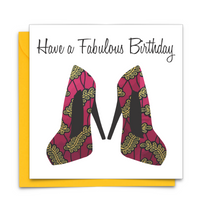Diverse Ethnic Black African Birthday Cards with  wax print shoes
