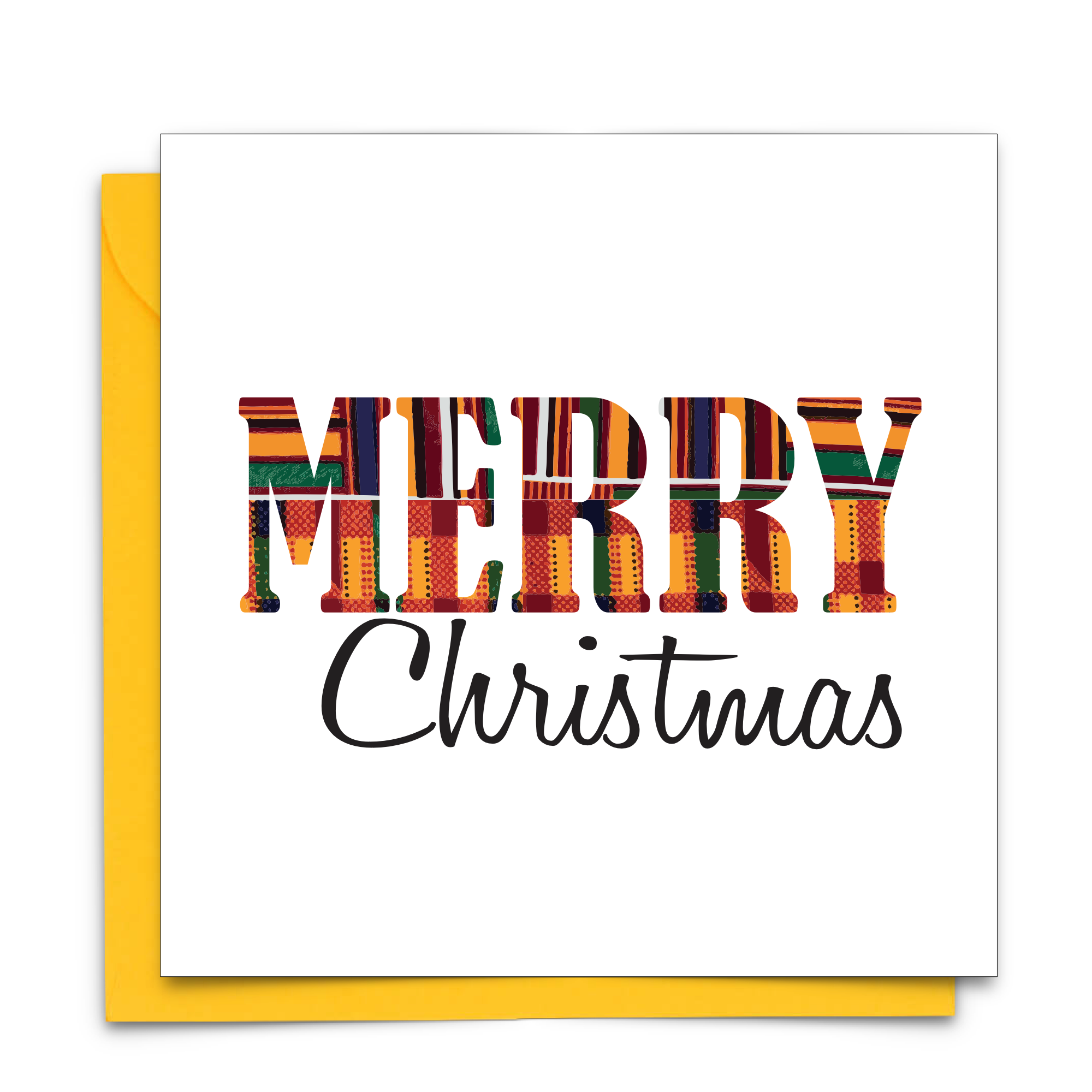 Diverse African Print Christmas Card with  Merry Christmas text