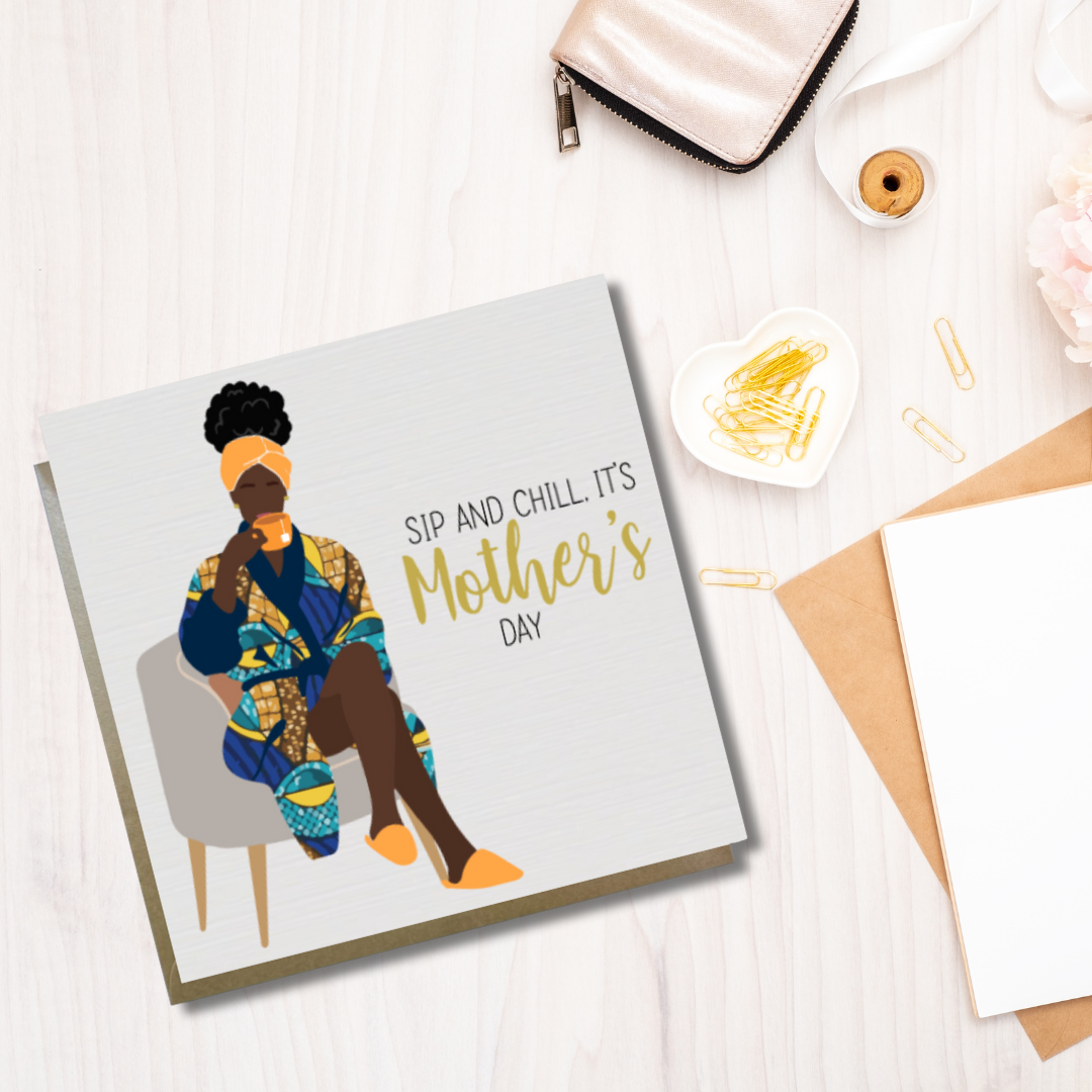 mothers day card with african womam wearing African print fabric