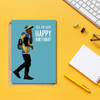 Greeting card Featuring a stylish young man in colorful prints and the message "Yes, my guy! Happy Birthday," 