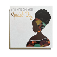 Black girl greeting card from AfroTouch Design with Gold foil lettering