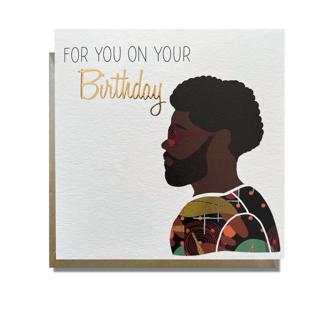 Black male greeting card from AfroTouch Design with Gold foil lettering