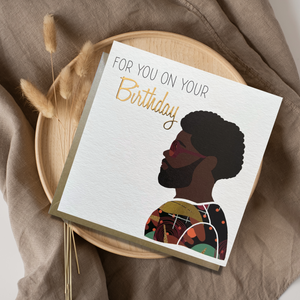 Black male greeting card from AfroTouch Design with Gold foil lettering