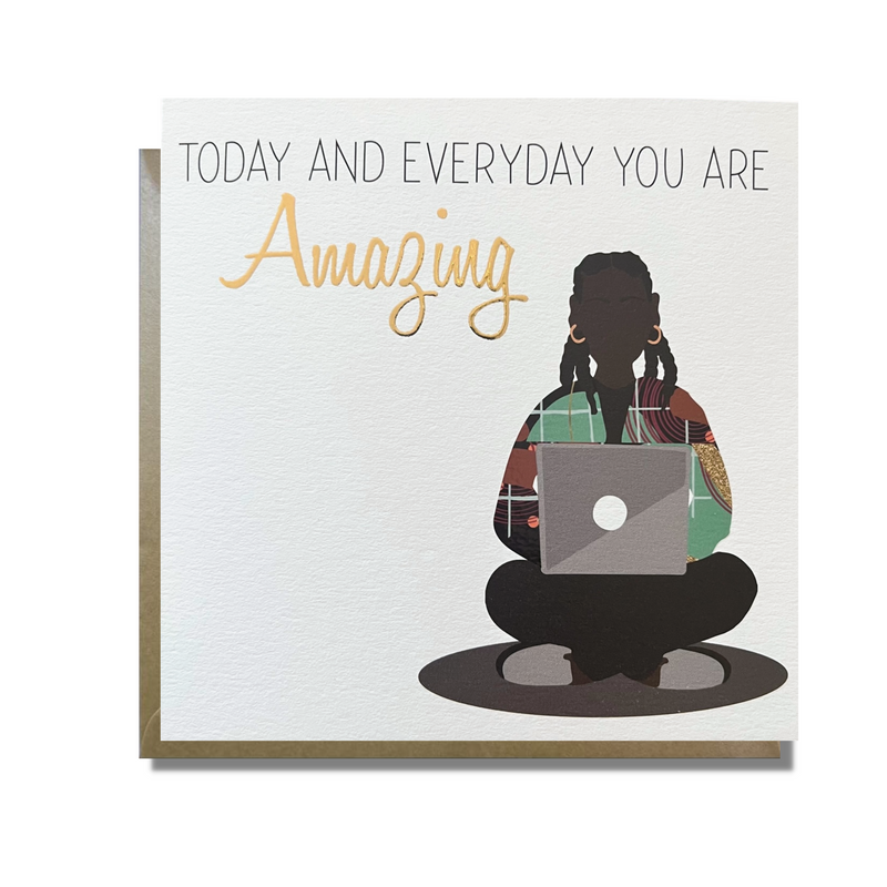 Diverse Birthday card with black girl from AfroTouch Design with Gold foil lettering