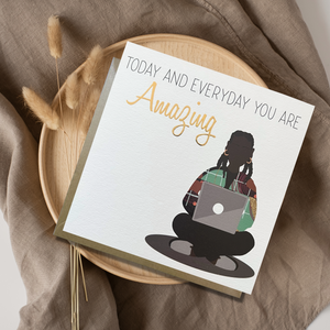 Diverse Birthday card with black girl from AfroTouch Design with Gold foil lettering