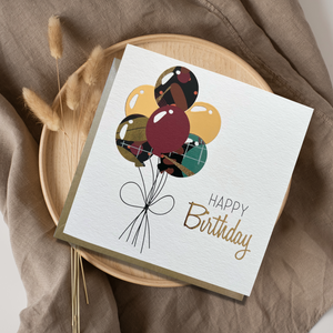 Diverse Birthday card with Balloons  from AfroTouch Design with Gold foil lettering