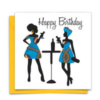 Diverse Ethnic Black African Birthday Cards with  wax print fabric