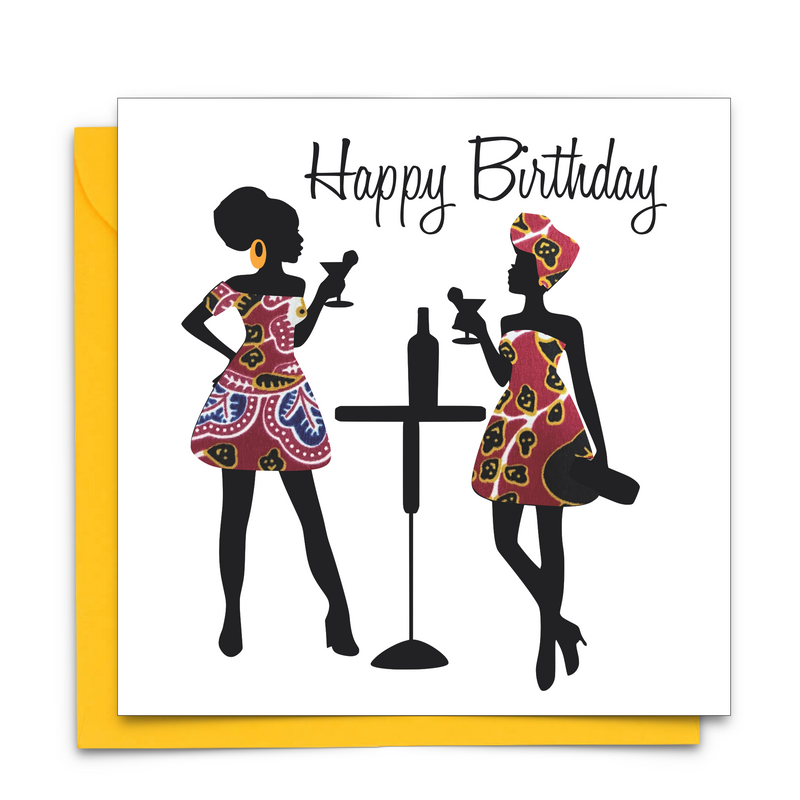 Diverse Ethnic Black African Birthday Cards with  wax print fabric