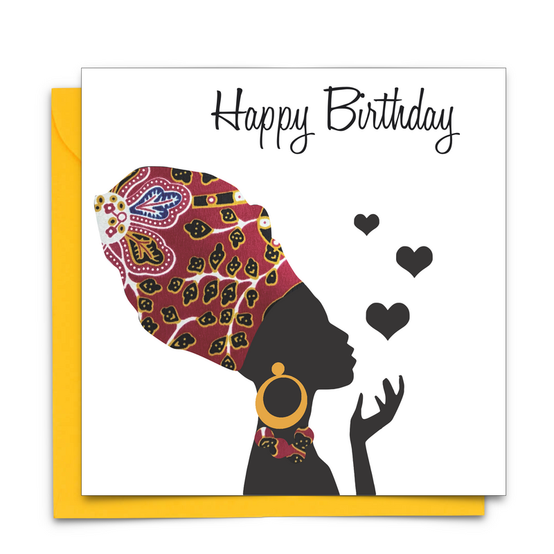 Diverse Ethnic Black African Birthday Cards with  wax print fabric