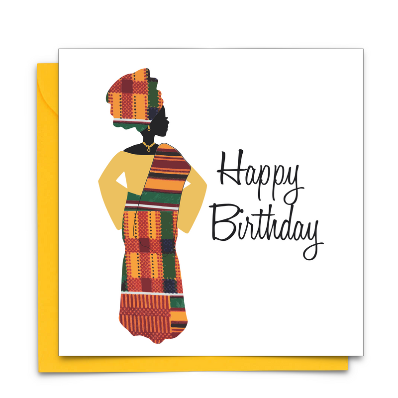 Diverse Ethnic Black African Birthday Cards with  wax print fabric