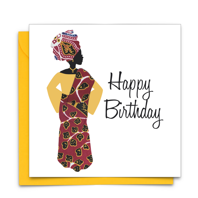 Diverse Ethnic Black African Birthday Cards with  wax print fabric