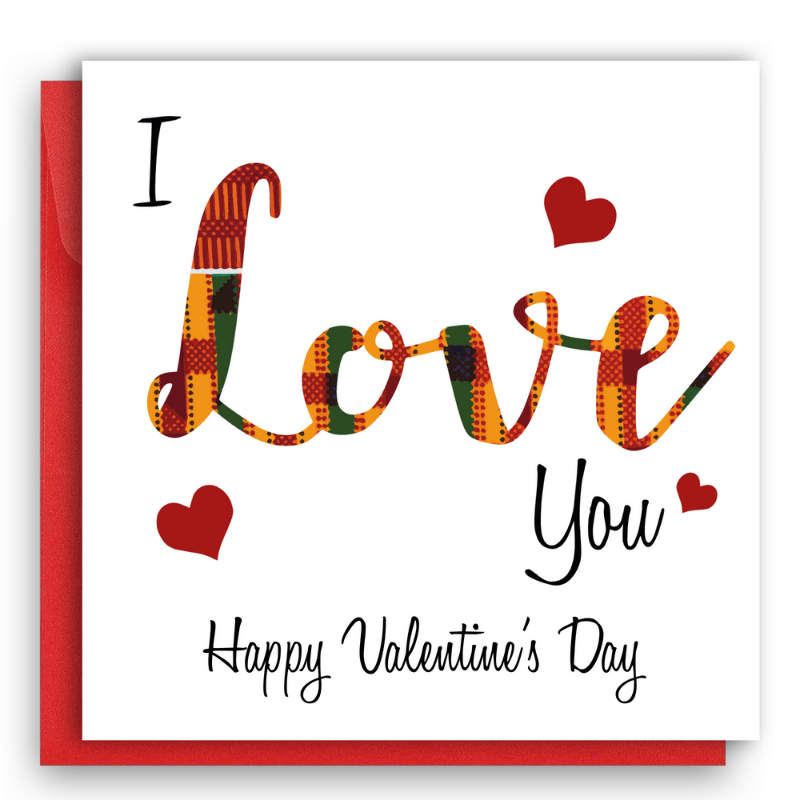 Diverse African Valentines Card in kente African Print Fabric