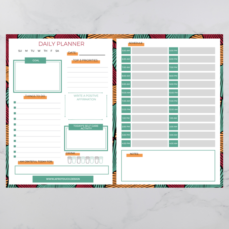 Daily Planning Sheet | AfroTouch Design