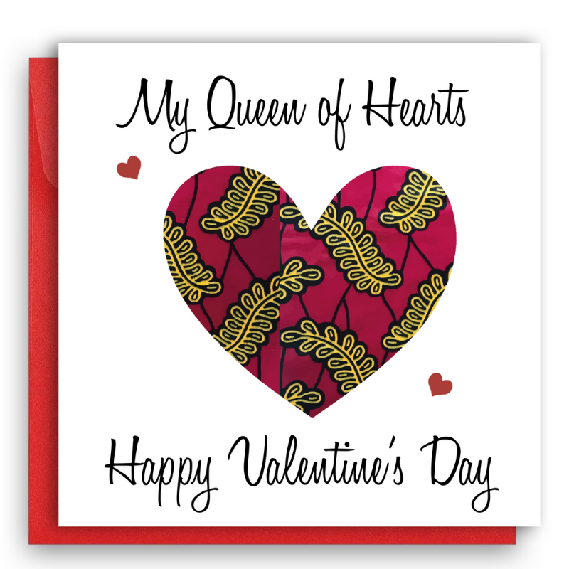 Diverse African Valentines Card in red African Print Fabric