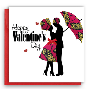 Diverse African Valentines Card in red African Print Fabric