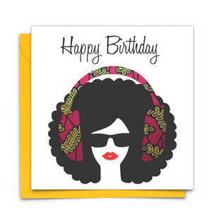 Diverse Ethnic Black African Birthday Cards with red  wax print headphones