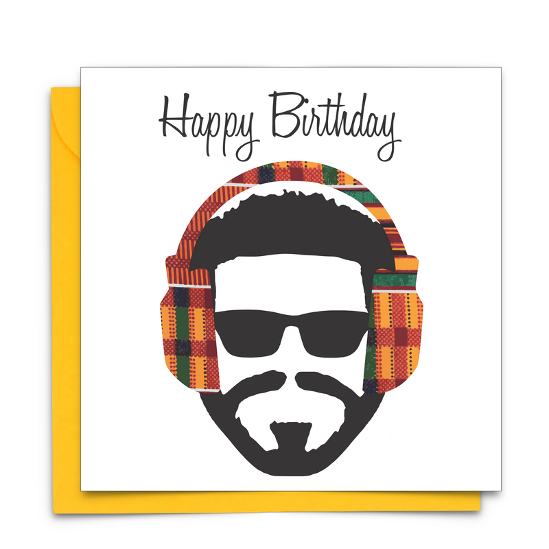 Diverse Ethnic Black African Birthday Cards with  wax print headphones