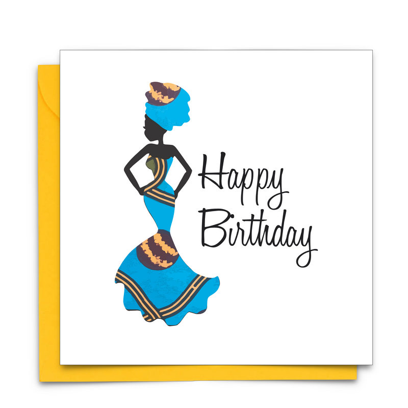 Diverse Ethnic Black African Birthday Cards with  wax print dress