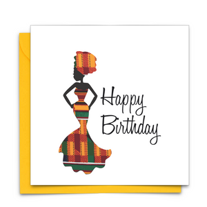 Diverse Ethnic Black African Birthday Cards with  wax print dress