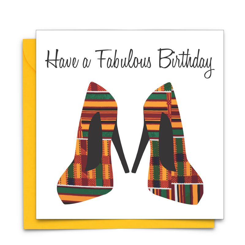 Diverse Ethnic Black African Birthday Cards with  wax print shoes