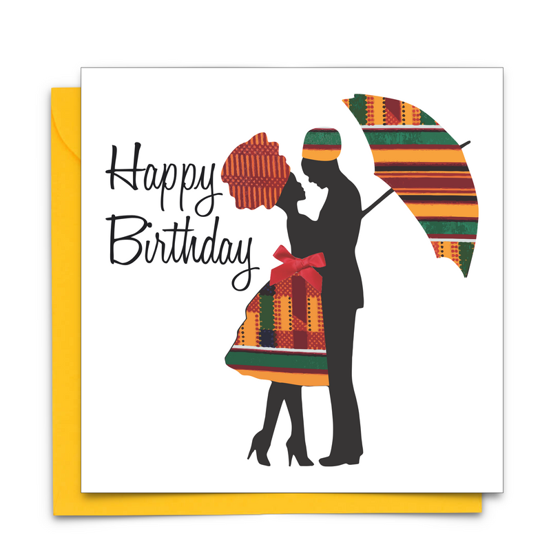 Diverse Ethnic Black African Birthday Cards with  wax print fabric