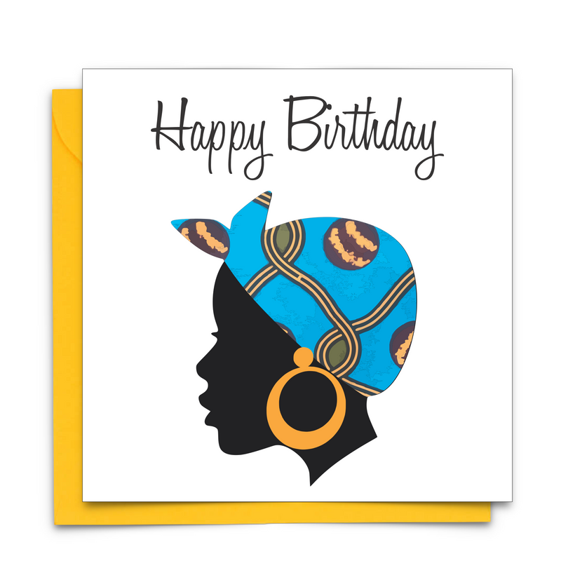 Diverse Ethnic Black African Birthday Cards with  wax print fabric