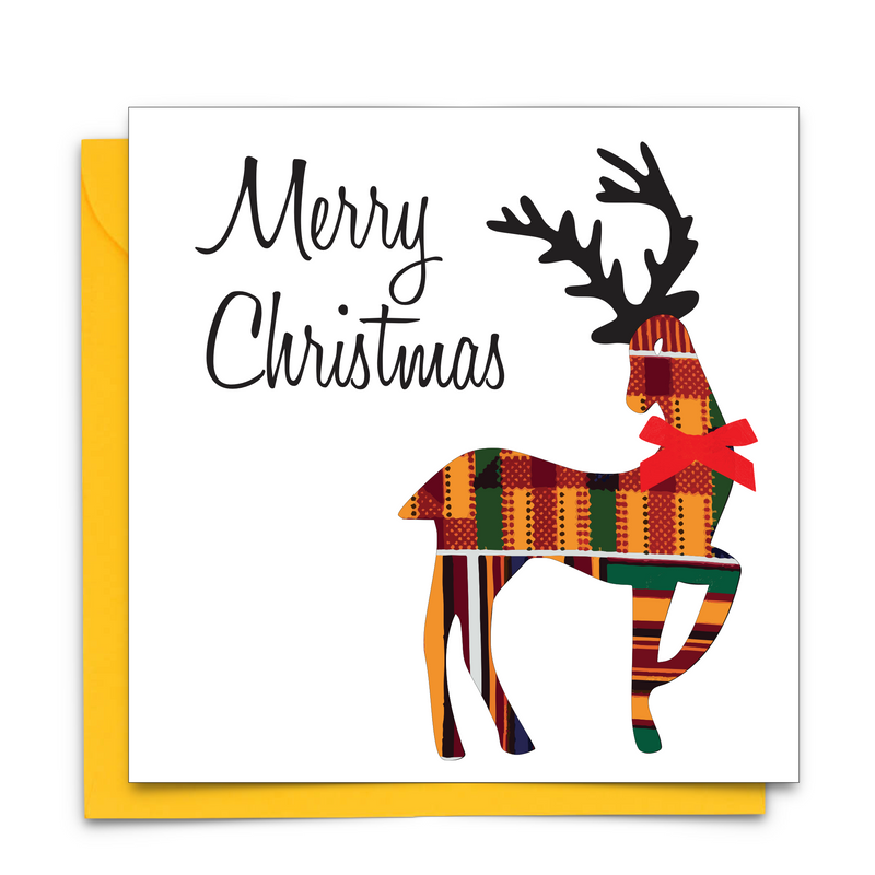 Diverse African Print Christmas Card with Christmas Reindeer