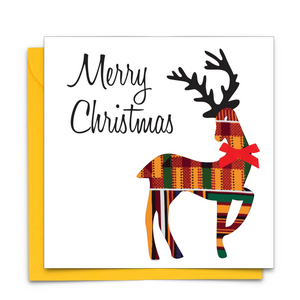 Diverse African Print Christmas Card with Christmas Reindeer