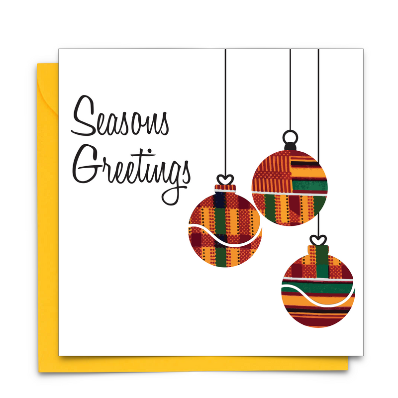 Diverse African Print Christmas Card with Baubles