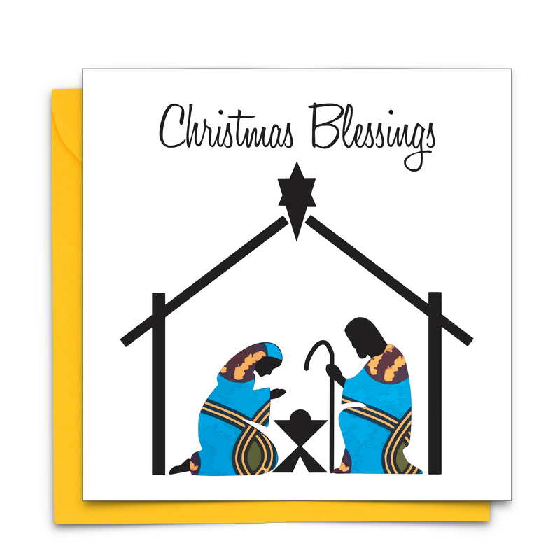 Diverse African Print Christmas Card with nativity