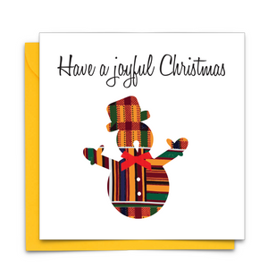 Diverse African Print Christmas Card with snowman