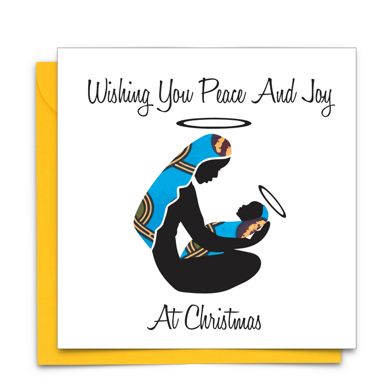 Diverse African Print Christmas Card with  Mary and baby Jesus