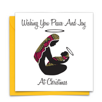 Diverse African Print Christmas Card with  Mary and baby Jesus