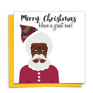Diverse African Print Christmas Card with black Santa 