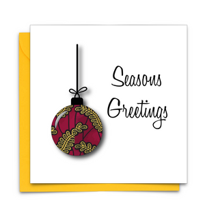 Diverse African Print Christmas Card with African Fabric and a Christmas Bauble