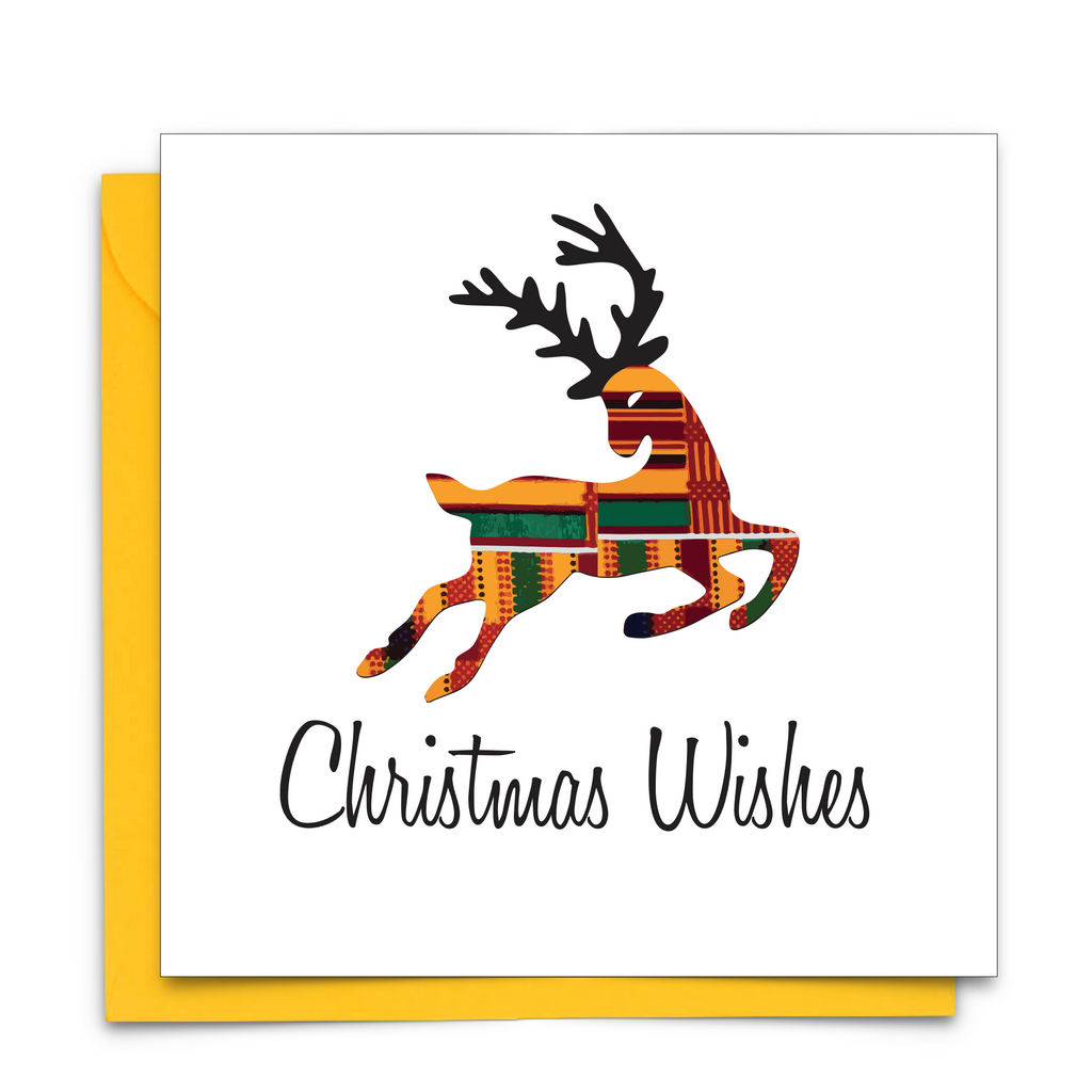 African Print Christmas Card with African fabric Print Reindeer