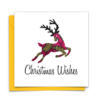 African Print Christmas Card with African fabric Print Reindeer