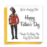 Black Fathers Day Card with Diverse African Print Fabric