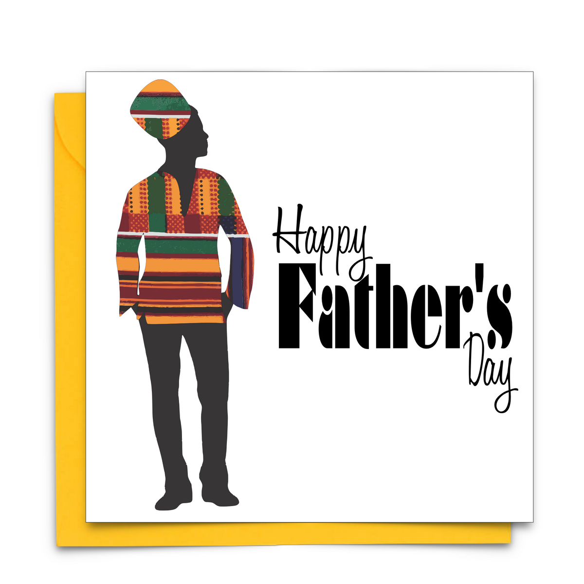 Black Fathers Day Card with Diverse African Print Fabric