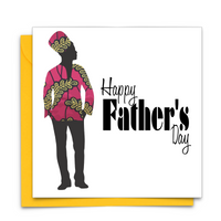 Black Fathers Day Card with Diverse African Print Fabric