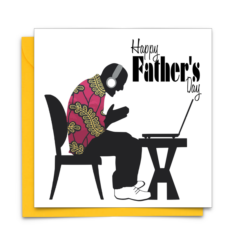 Black Fathers Day Card with Diverse African Print Fabric